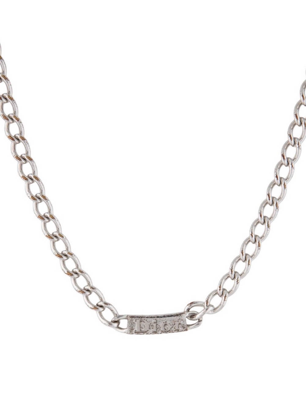 Dior Silver Tone Chain Necklace with Center Bar